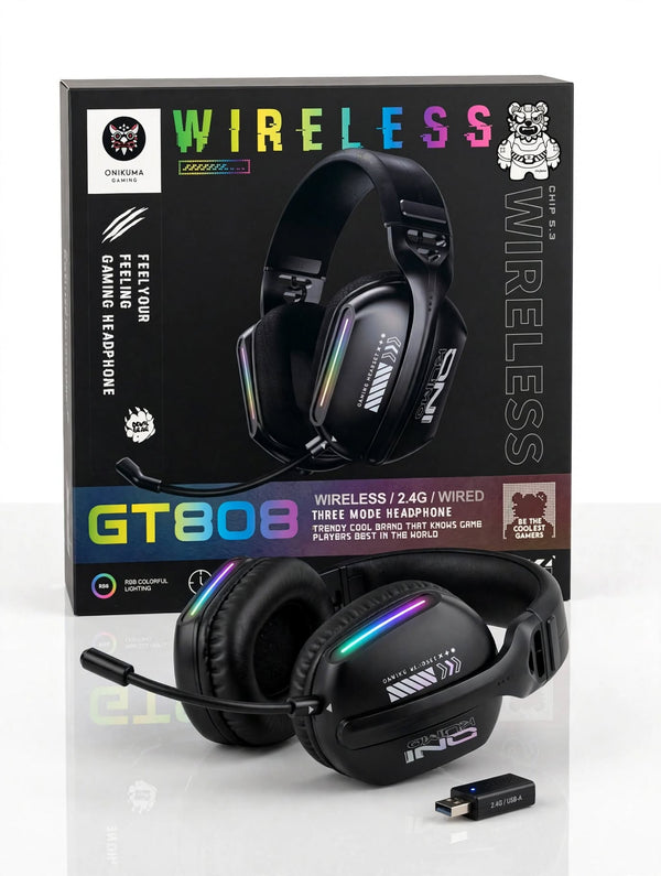 ONIKUMA GT808 Wireless Gaming Headset, 2.4G / Bluetooth 5.3 / Wired with RGB