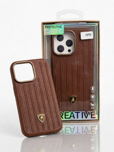 Luxury Ribbed Leather-Look Case with Metal Emblem for iPhone 13 to 18 Pro Max