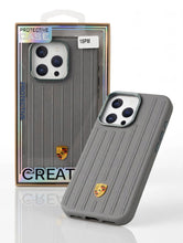 Luxury Ribbed Leather-Look Case with Metal Emblem for iPhone 13 to 18 Pro Max