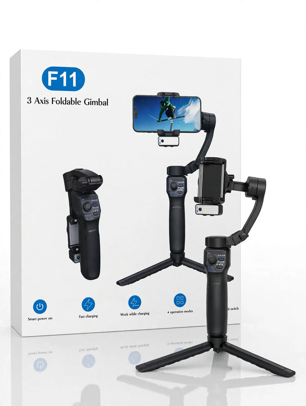 F11 3-Axis Foldable Smartphone Gimbal Stabilizer with Tripod and Fill Light