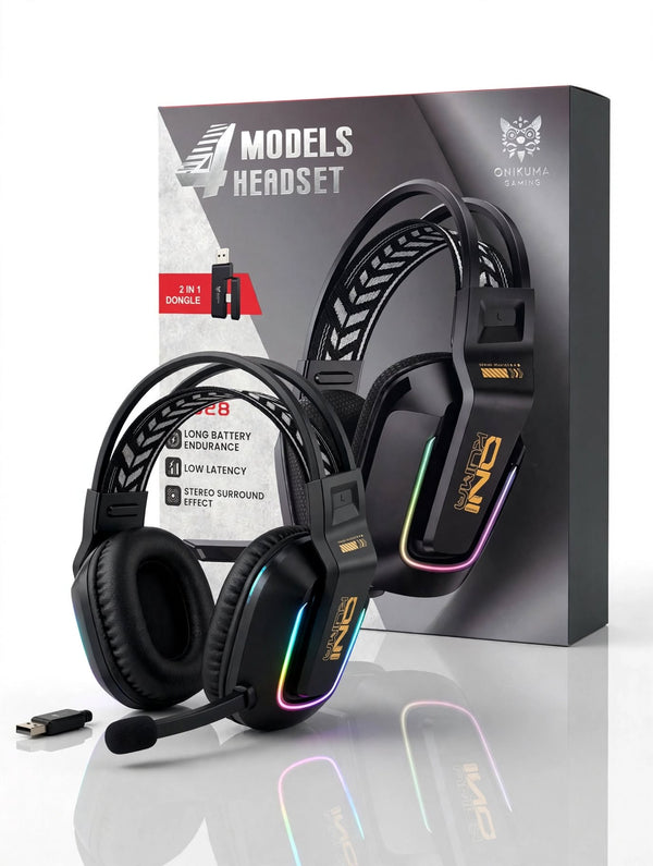 ONIKUMA GT828 2.4G Wireless Gaming Headset with 2-in-1 Dongle, Mic and RGB