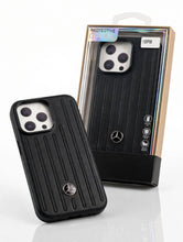 Luxury Ribbed Leather-Look Case with Metal Emblem for iPhone 13 to 18 Pro Max