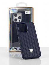 Luxury Ribbed Leather-Look Case with Metal Emblem for iPhone 13 to 18 Pro Max