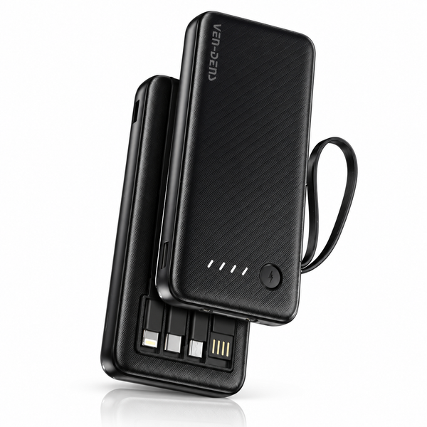 VEN-DEN VD-PB058 10000mAh Power Bank with Built-in Charging Cables