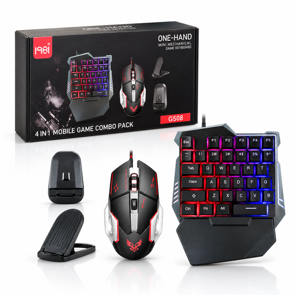 G508 4-in-1 Mobile Gaming Combo with One-Hand RGB Keyboard, Mouse and Phone Stand