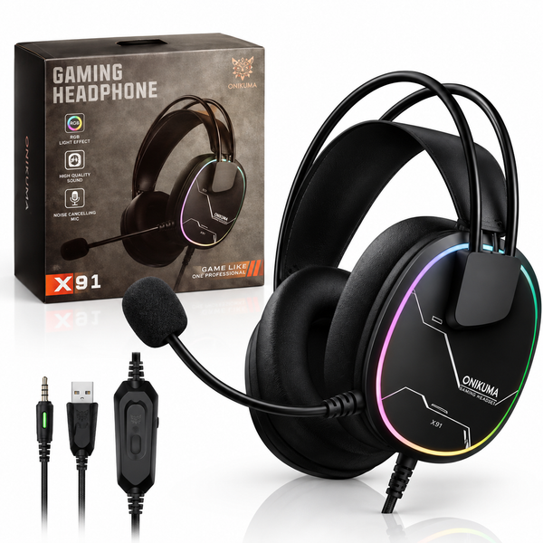 ONIKUMA X91 Wired Gaming Headset with Boom Mic and RGB Lighting